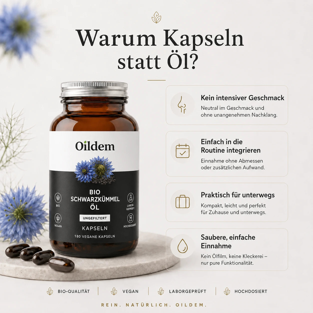 Ungefilterte Bio-Schwarzkümmelöl-Kapseln