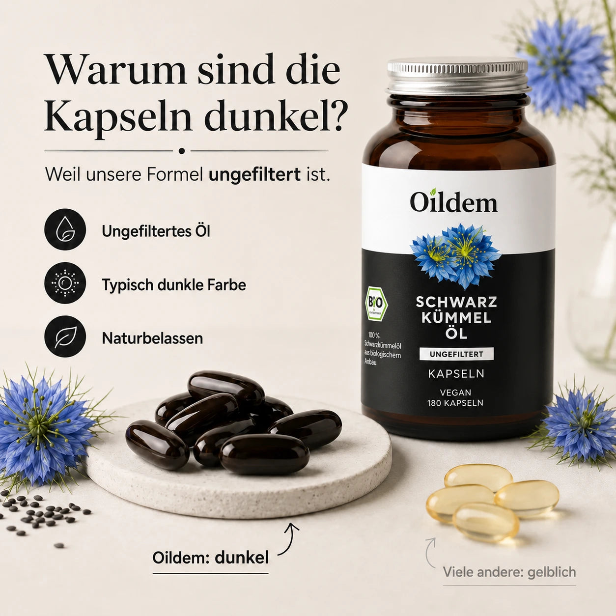 Ungefilterte Bio-Schwarzkümmelöl-Kapseln