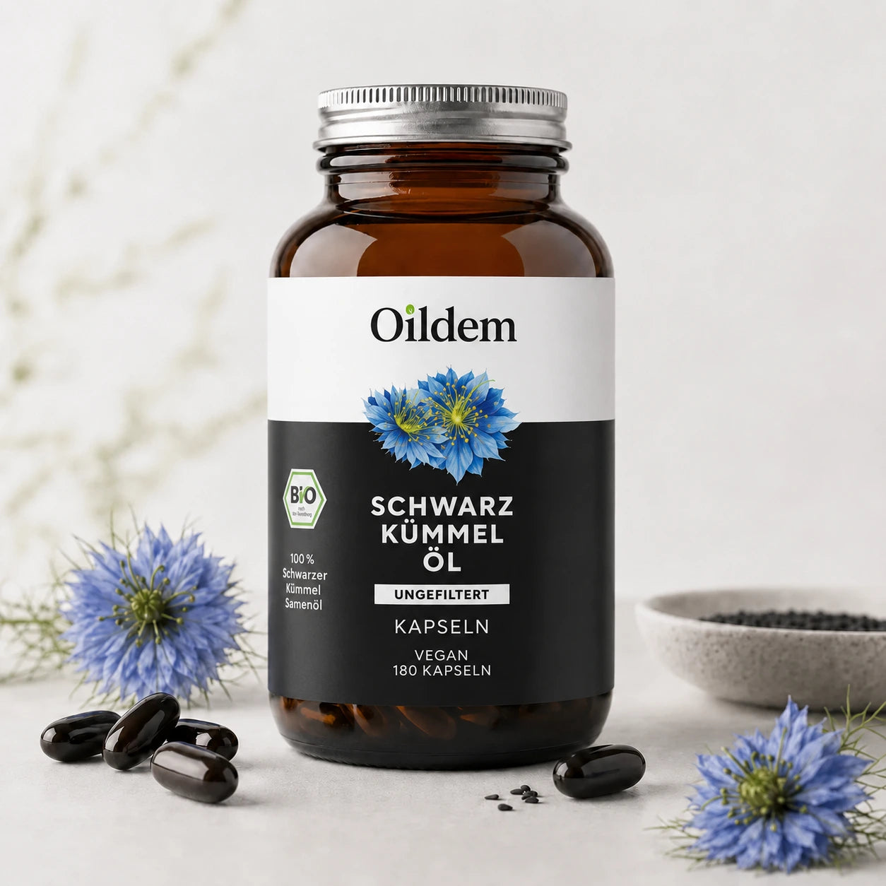 Ungefilterte Bio-Schwarzkümmelöl-Kapseln